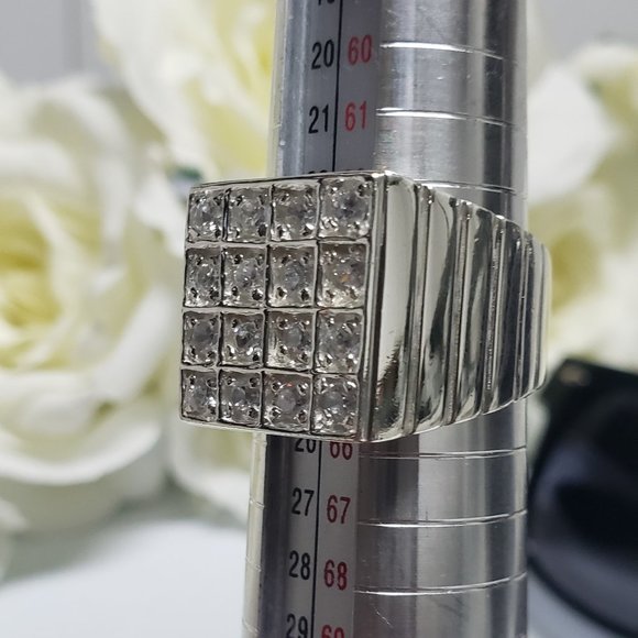 935 Silver Men Vintage Jewelry Wedding Ring Round Cubic Zircon - Picture 9 of 9